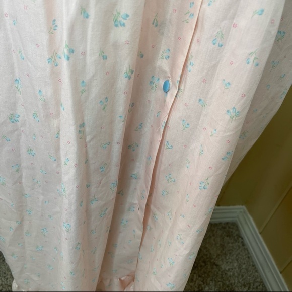 Vintage Ballet Lingerie Pastel Pink Gown 44 Large Teal Buttons Floral Pattern - Picture 4 of 5